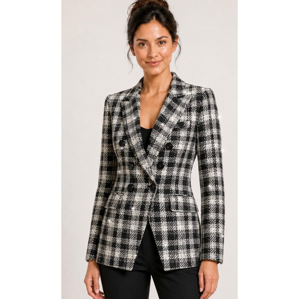 Veronica Beard Miller Rhinestone Plaid Tweed Dickey Jacket Size 2